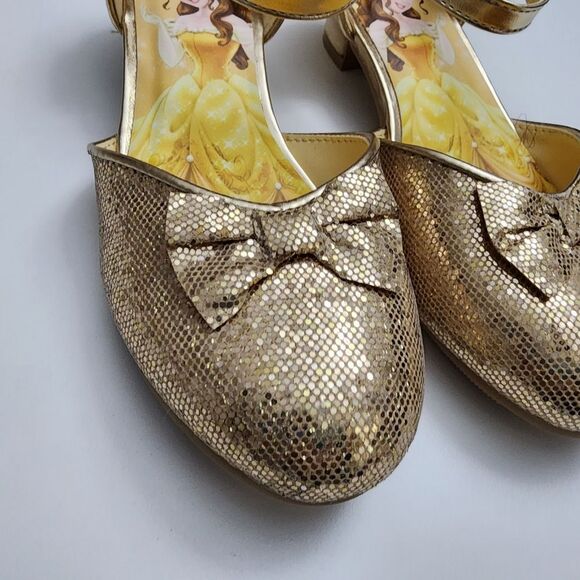 H&M Girls Disney Beauty Beast Belle Elegant Gold Glitter Heels Shoes Size 12 - Picture 4 of 14